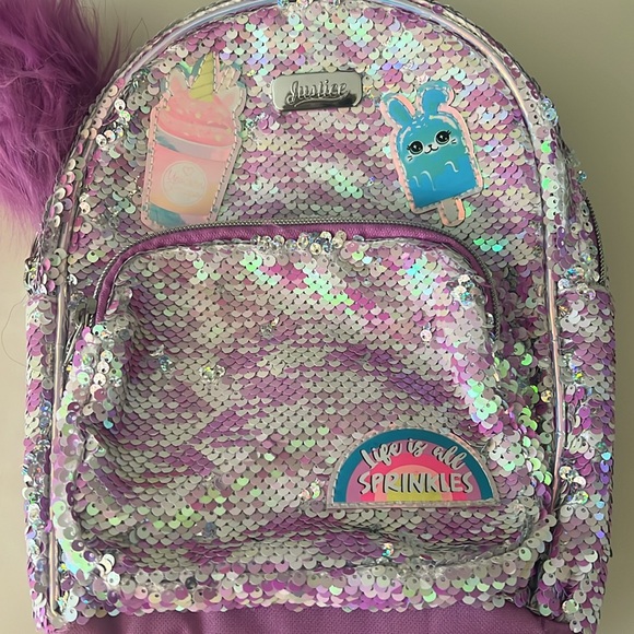 Justice Flip Sequin PomPom Mini Backpack Purple - Picture 3 of 4